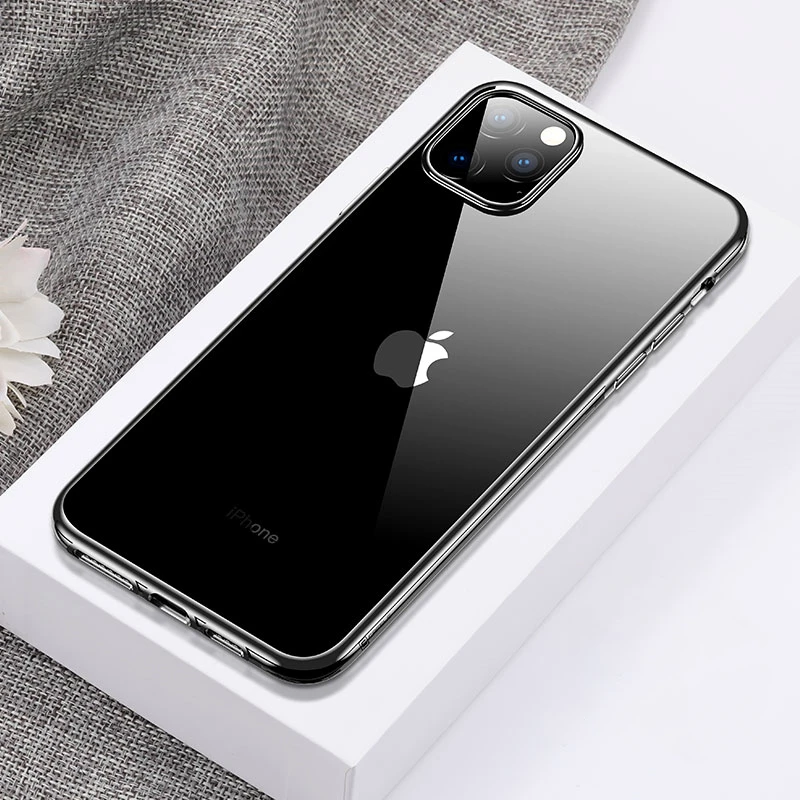 Черный Для iPhone 11 Pro Max 11 Pro Чехол, ультра тонкий прозрачный мягкий Премиум гибкий хромированный бампер прозрачный ТПУ задняя крышка - Цвет: Черный