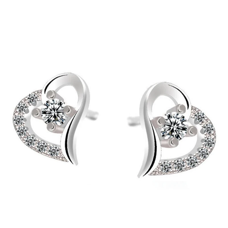 

KOFSAC Fashion 925 Sterling Silver Earrings For Women Jewelry Simple Classic Zircon Heart Stud Earring Girl Valentine's Day Gift