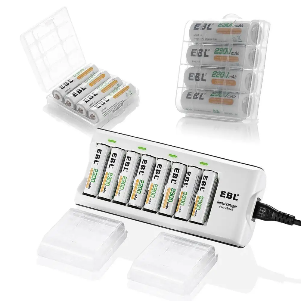 EBL аккумуляторная батарея NiMh 2300mAh с 8 батарея Bay зарядное устройство для Ni-MH Ni-CD AA AAA батареи 16 шт. AA