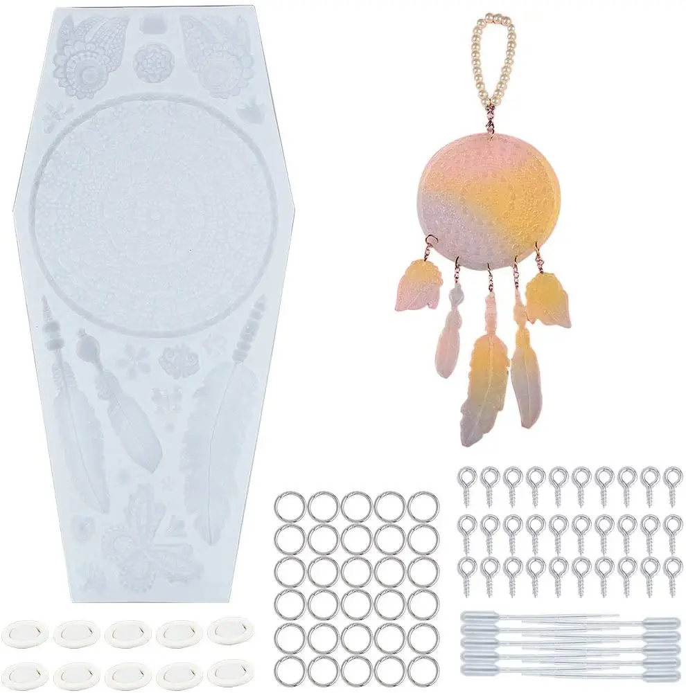 

DIY resin casting dream catcher silicone iron screw eye needle hook apron epoxy resin 3D feather modeling art mold set