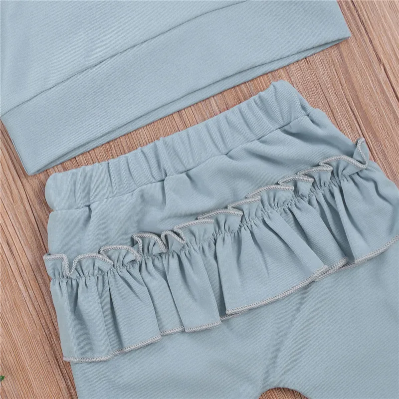 

0-24M Newborn Baby Girls 2-piece Outfit Set Fall Infant Long Sleeve Ruffle Top Pullover+Long Pants Clothes Set for Kids Girls