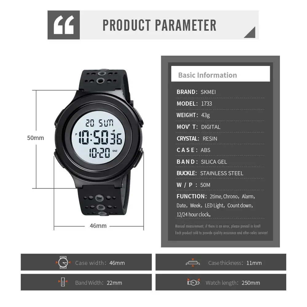 

SKMEI Men Electronic Sport Watches Japan Digital movement Countdown Clock 5Bar Waterproof Calendar Alarm Male Wrist Watch 1733