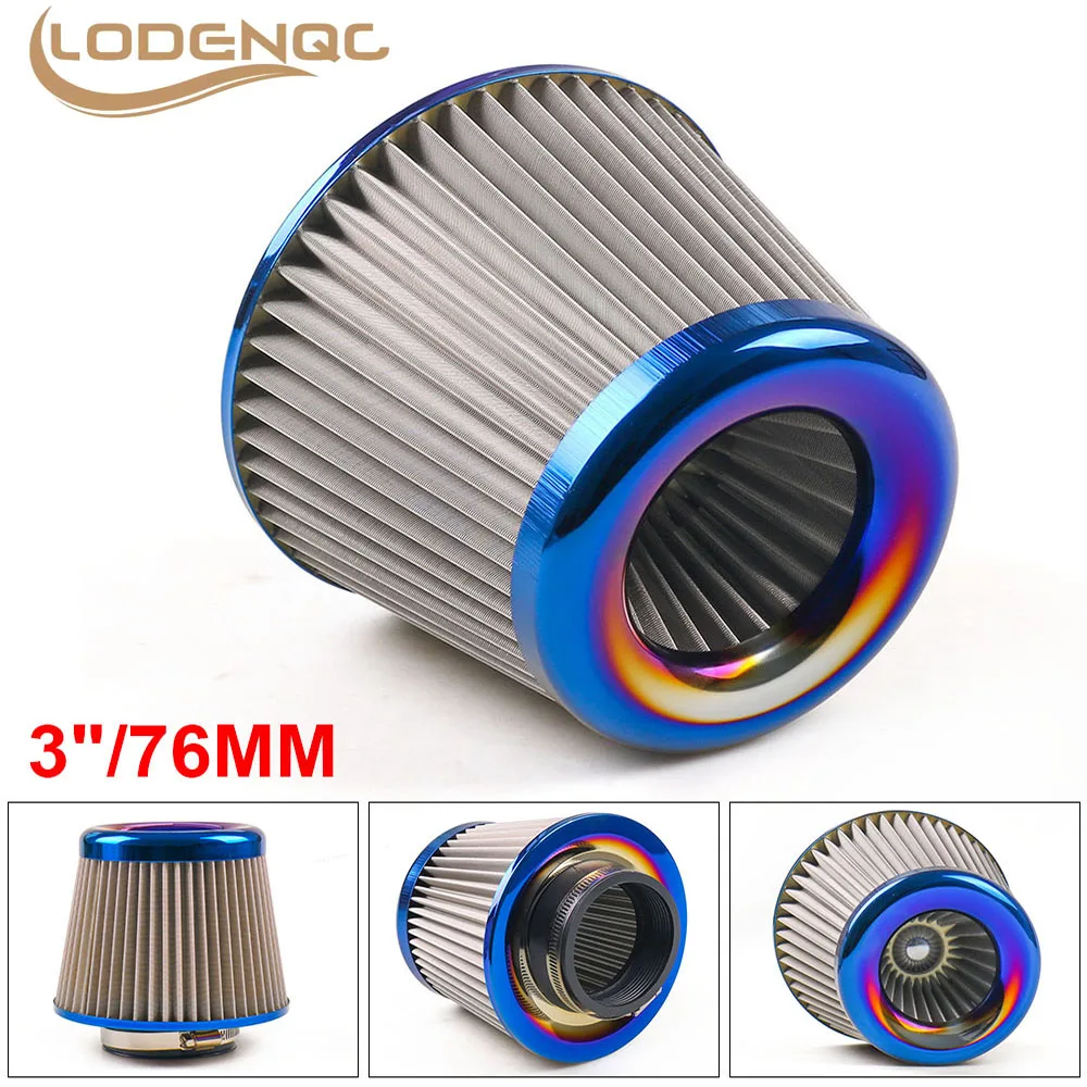 

Universal Air Filter Stainless Steel Burnt Blue 3'' / 76mm Power Intake High Flow Cold Air Intake Filter Cleaner BX102086