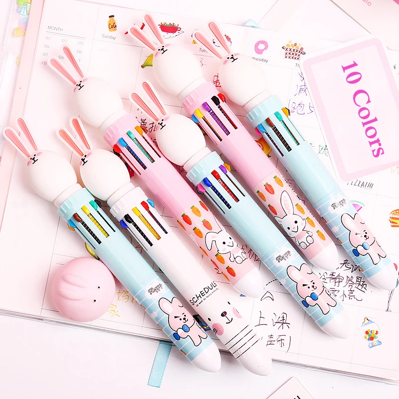 10 цветов милый кролик шариковая ручка Kawaii разноцветная шариковая ручка мультяшная ручка с динозавром для детей Подарки для девочек школьные канцелярские принадлежности