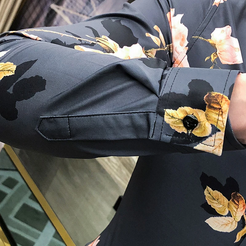 Рубашка мужская с длинным рукавом элегантная блуза цветочным принтом роз