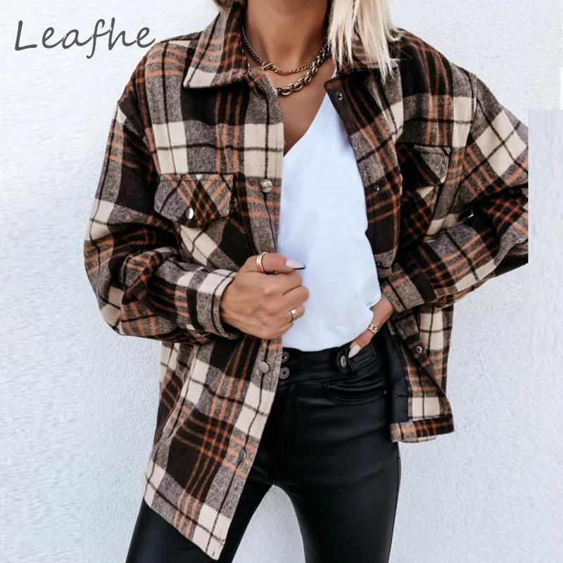 

2021 Fashion Casual Plaid Blouse Shirt Women Winter Button Long Sleeve Jacket Spring Versatile Loose Shirts Coat Tops Streetwear
