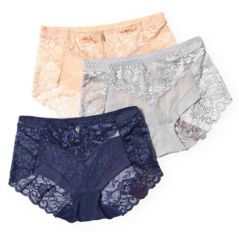 

Cross-Border New Hollow Sexy Female Underwear Lace Mid-Rise Comfortable Incognito Micro Penetration Girls triangle ku tou #1401