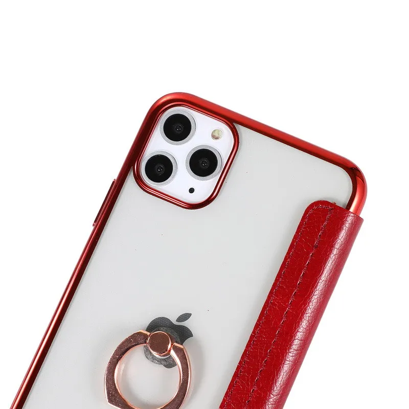 

Plating Leather Book Flip Case For iPhone 11 Pro SE 2 2020 XR Max X XS Max 7 8 Plus Case Slim Soft Clear TPU Ring Stand Cover