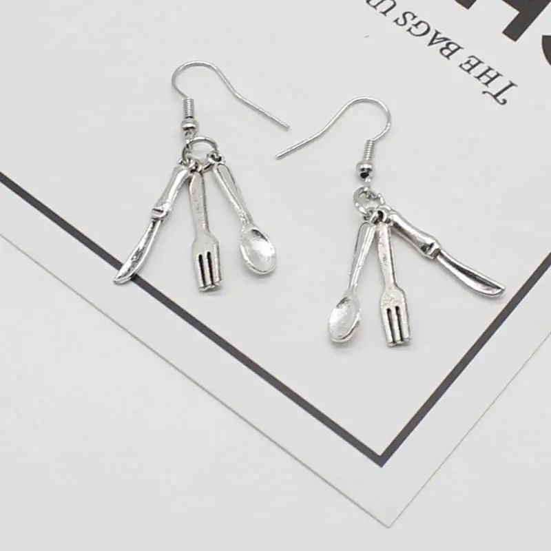 Оригинальные Редкие серьги вилка ложка школьный ужин кафе ресторан