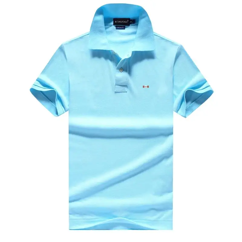 Мужская рубашка поло с коротким рукавом Повседневная Однотонная из 100% хлопка 21