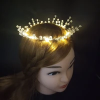 10pcs christmas luminous beads crown wreath fairy lights hair band headband pearl bridal headdress glow wedding party gift
