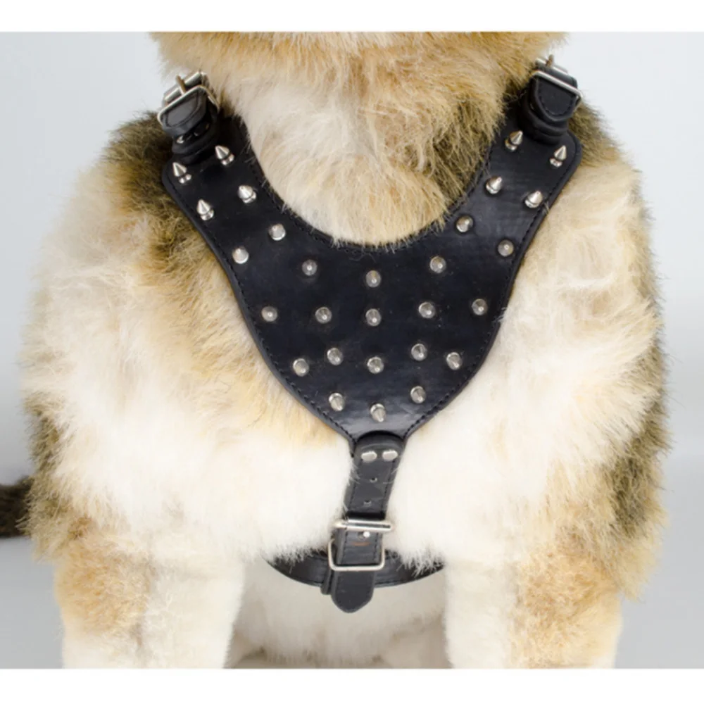 

Pet Collar Harness Dog Bulldog Adjustable Rivet Studded Spiked Red Leather Anti-bite