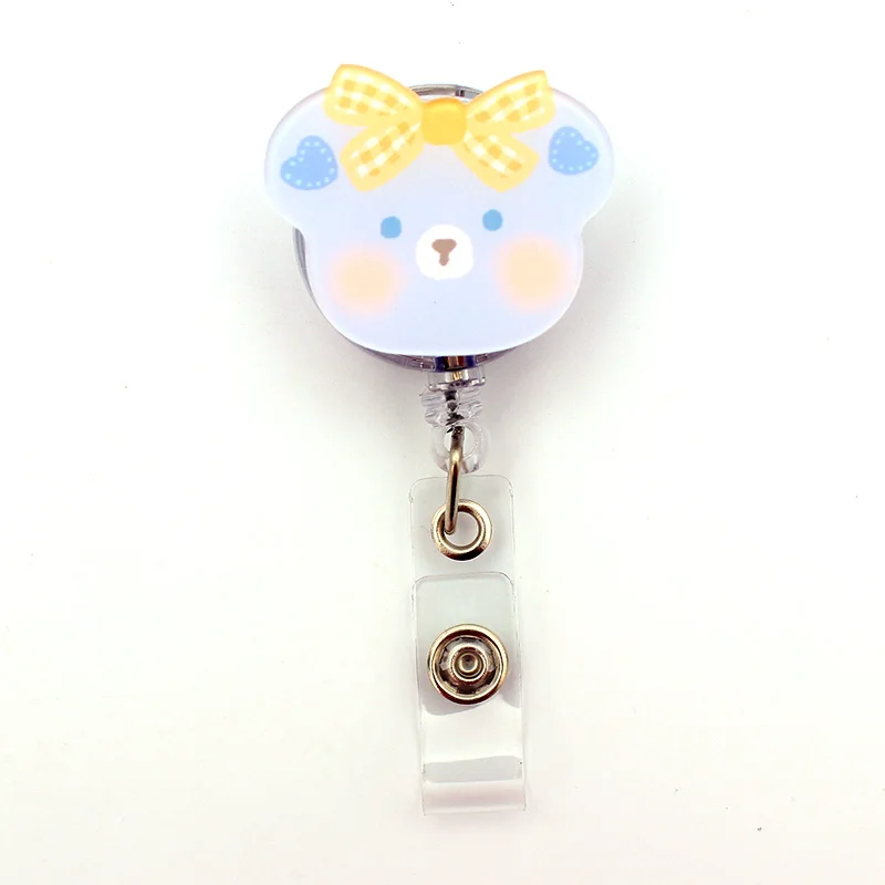 cute lovely bears acrylic retractable badge reel nurse student exhibition id card clips badge holder stationery free global shipping
