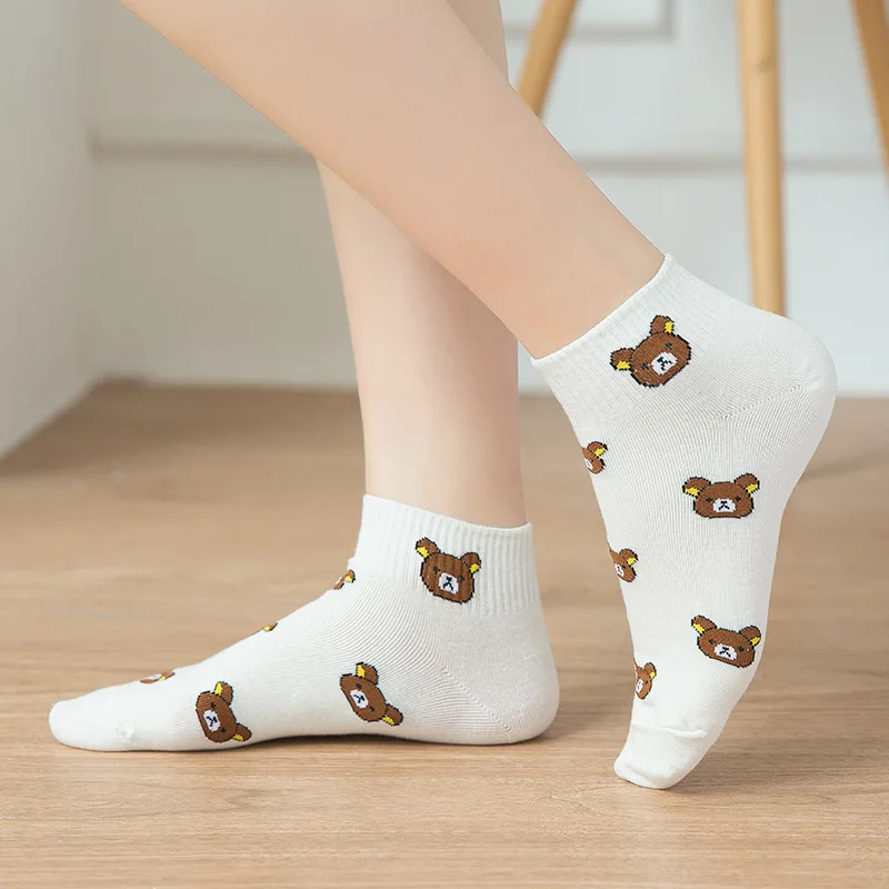 

Хлопковые носки с мультяшным медведем, Модные Повседневные Дышащие носки в студенческом стиле, женские короткие носки Kawai с веселыми животн...