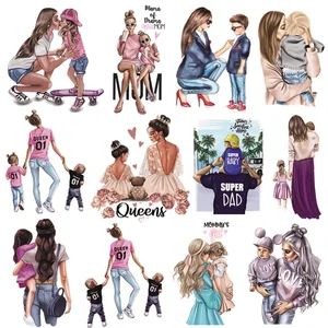 Термопереводные нашивки для мамы, девочки, мальчика, печатные нашивки на одежду, супер мама, папа, королева, наклейки на футболки, платья, джинсы