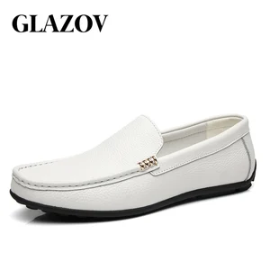 Мужские повседневные туфли из натуральной кожи, брендовые итальянские мужские лоферы 2020, Мокасины, дышащие черные туфли без шнуровки для вождения, Модель 38-45