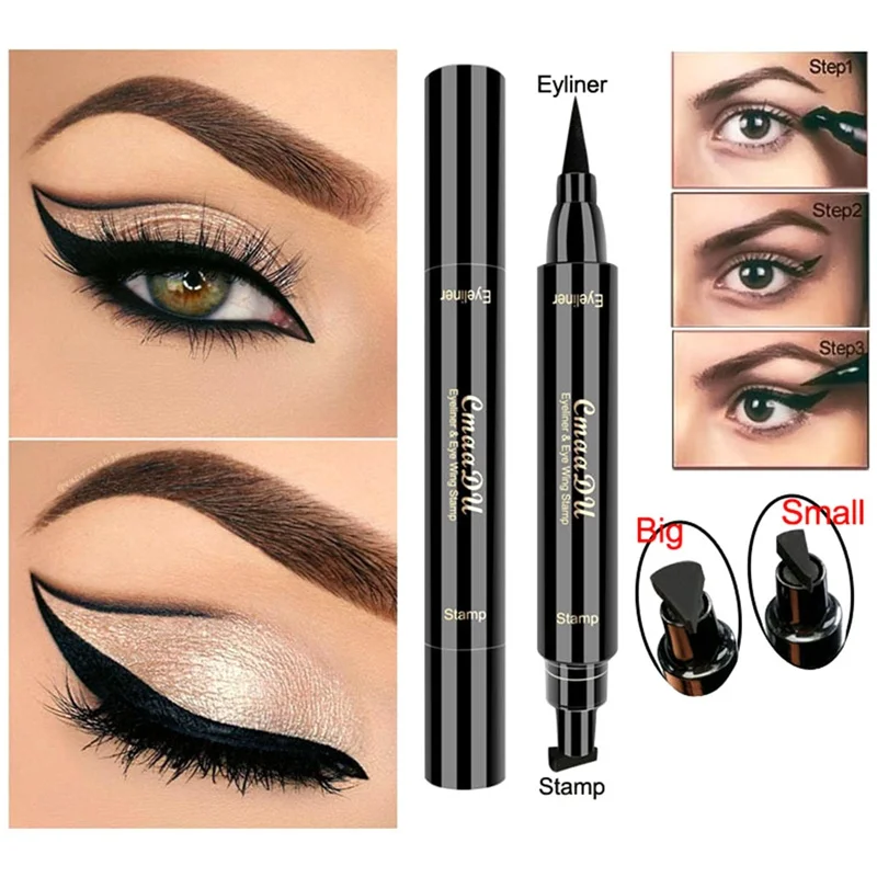 

2 In1 Double-Headed Eyeliner Stamp Quick-drying Liquid Eyeliner Waterproof Easy-to-use Stamp Eye Liner Black Smooth Eye Makeup