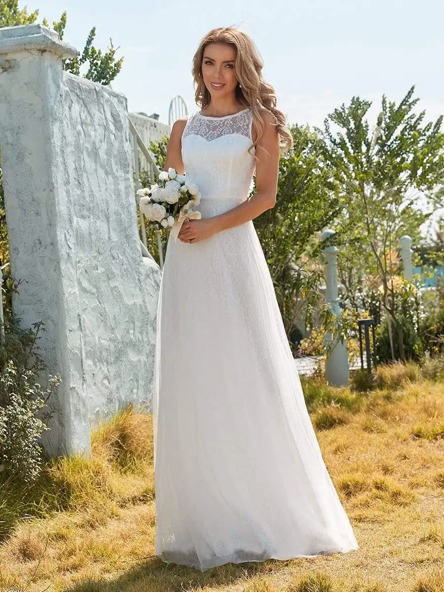

Plain Round Neck Wholesale Lace & Tulle Elopement Wedding Dress