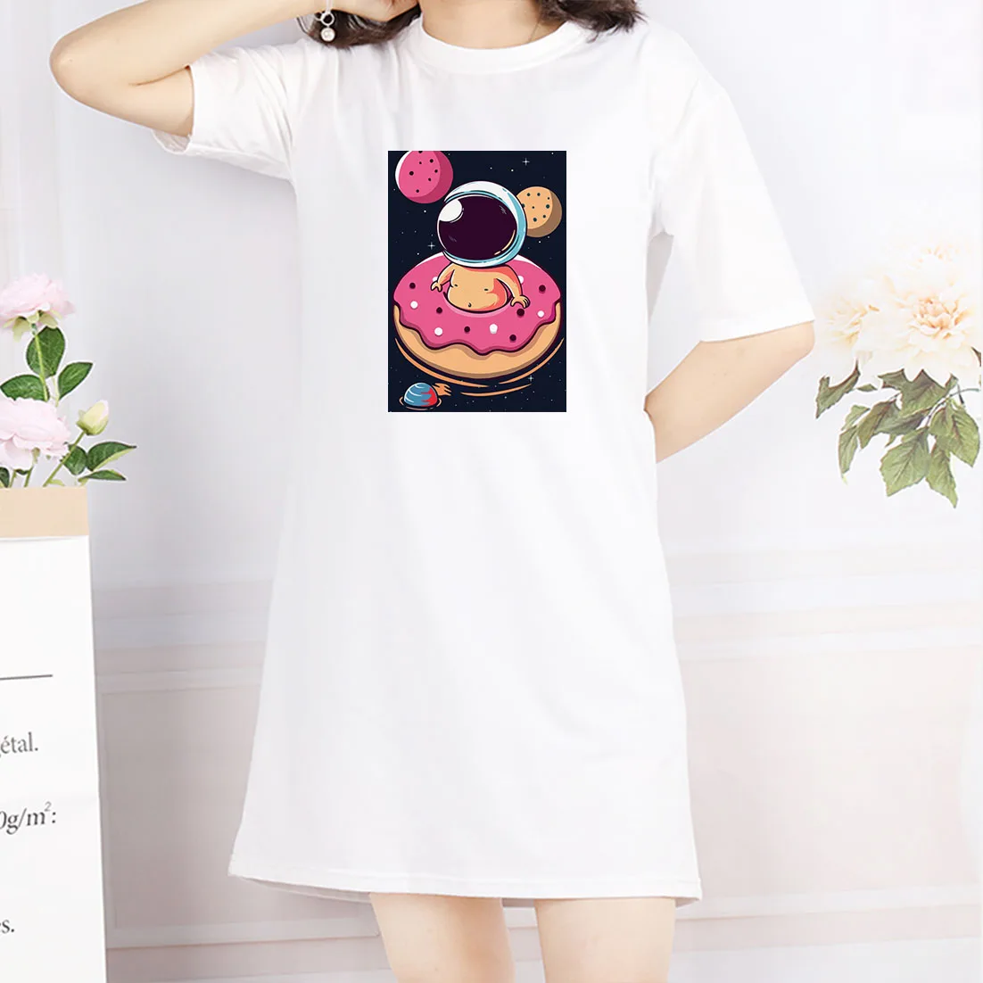 

Mini Dresses Women T Shirts Dress Short Sleeve Summer Casual Donut Kawaii Print Harajuku Tshirt Vestidos O Neck Tee Robes Femme
