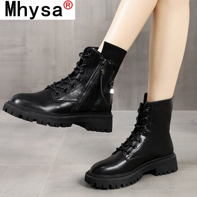 

Женские ботильоны на платформе и квадратном каблуке, со шнуровкой и двойной молнией, Новинка осени 2021, Модные женские повседневные ботинки ...