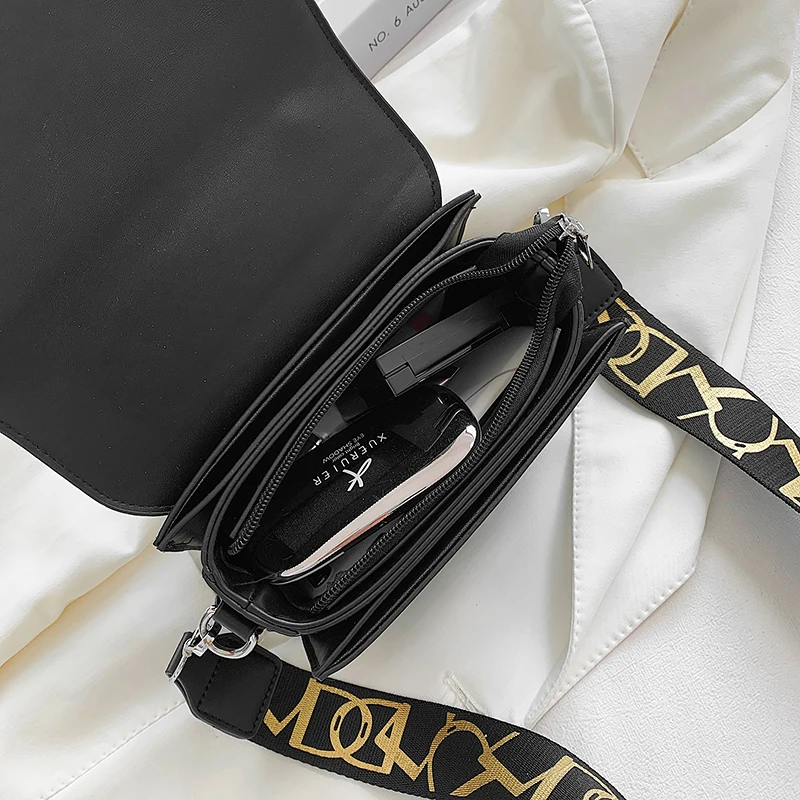 

Vintage Small Tote Bags for Women 2021 New Stylish Wide Strap Female with Flap Black Pu Leather Shoulder Bag Crossbody Bag