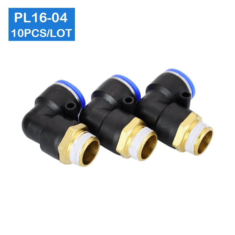 

10 шт. L-образные PT 1/2 дюйма с наружной резьбой на трубку 16 мм, пневматический быстрый фитинг PL16-04