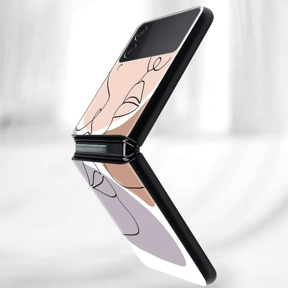 for samsung galaxy z flip 3 5g case luxury matte black hard phone cover zflip 3 shockproof fundas shell abstract women face line free global shipping
