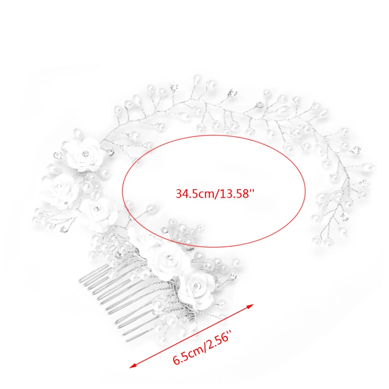 

Bridal Flowers Faux Pearl Wedding Girl Tiara Floral Headdress Headband Hair Comb