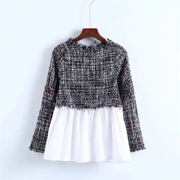 2018 Осенняя Женская винтажная клетчатая Лоскутная Блузка с длинным рукавом и