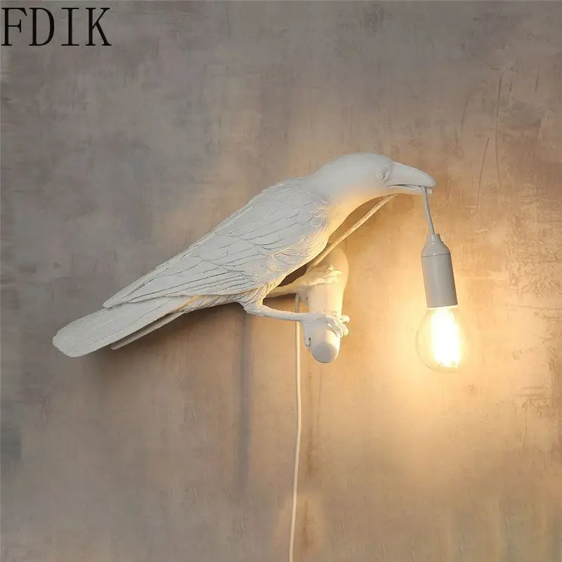 

Seletti Bird LED ItalianTable Lamp Black White Resin Crow Wall Sconce for Living Room Bedroom Indoor Lighting Reading Luminaire