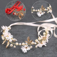 pearl flower headband new bridal wedding crown hair accessories gold leaf head band tiara crystal headpiece hair jewelry