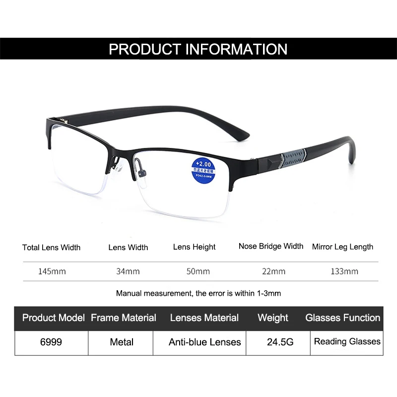 sunglow mens reading glassesfashion half frame business style eyeglassessuitable for computer office reading mobile phone free global shipping