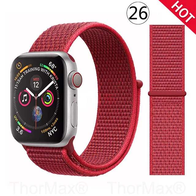 Ремешок для часов Apple Watch 4 серии 5 4 3 мягкий легкий дышащий нейлоновый спортивный ремешок 38 мм 42 мм 40 мм 44 мм Ремешки для наручных часов - Цвет ремешка: 26-Red