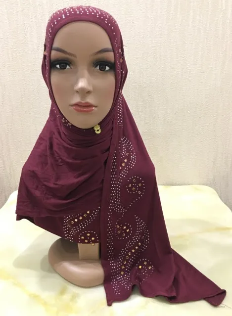 Женское однотонное Джерси повязка на голову хиджаб сплошной цвет горячее