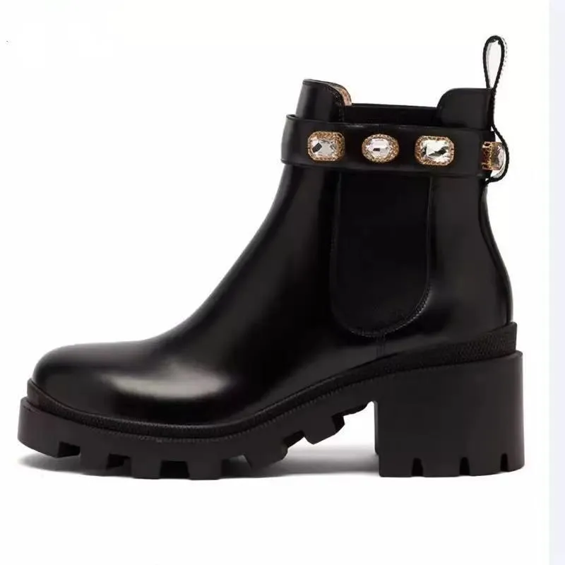 

Colored Water Drill Chelsea Short Boots Thick-heeled Round-headed Non-slip Fashion Martin Boots Large Size Women's Shoes Goth