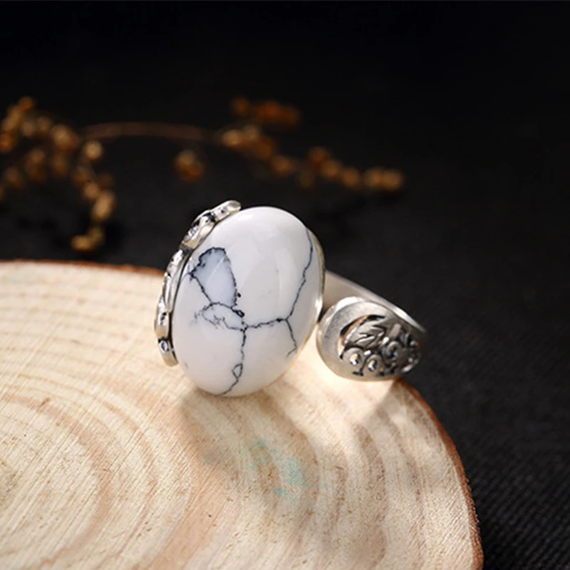 Серебряное кольцо из Натуральной Бирюзы, Стерлинговое Серебро 990 пробы, винтажное женское кольцо с резным узором в виде цветов, подарок, Роскошные вечерние кольца, ювелирное изделие в подарок