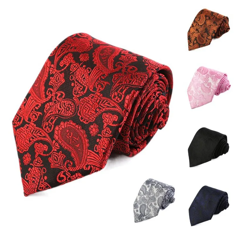 

8cm Red Black Fashion Classic Men's Tie Plaid Striped Jacquard Silk Necktie Business Formal Wedding Party Gift