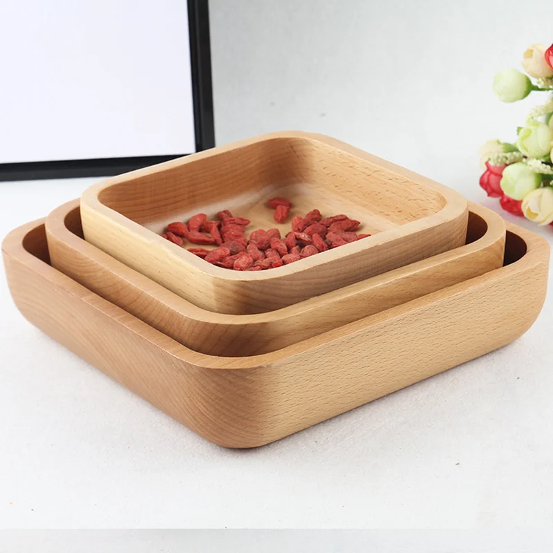 Квадратная чаша из цельного дерева кухонные аксессуары 4 вида чаш для еды