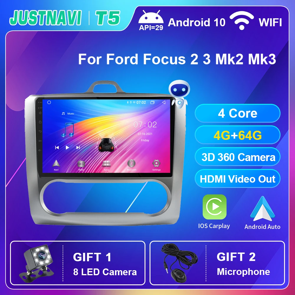 

JUSTNAVI Car Radio For Ford Focus 2 3 Mk2 Mk3 AT 2004-2011 Auto Stereo Multimedia Video Player Navigation GPS Carplay Android 10