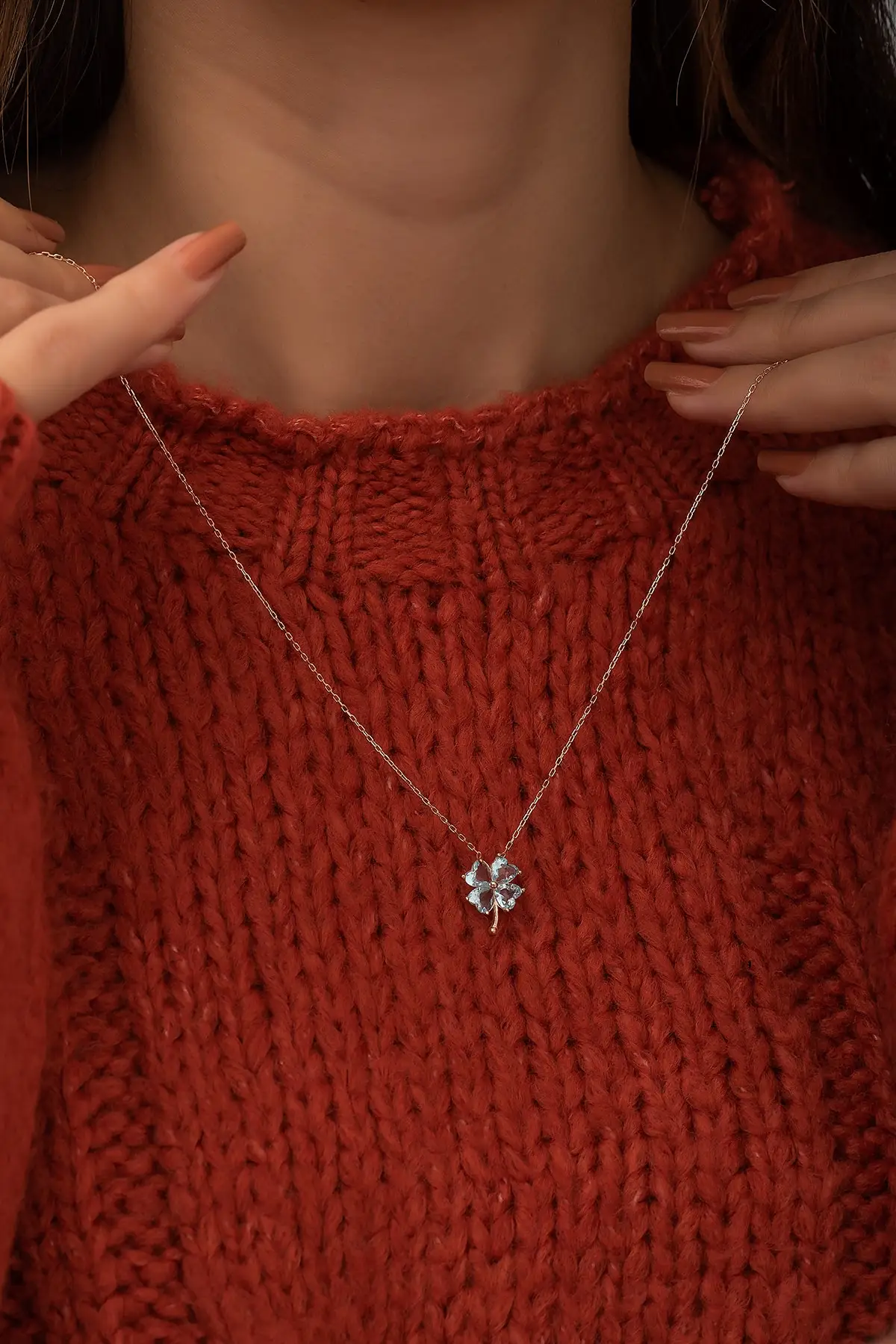 

925 sterling Aquamarine Gemstone Clover Necklace Women Silver Necklace Elegant And Affordable