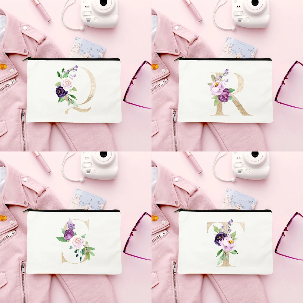 

Сумка-Органайзер для косметики, холщовая, с розовым алфавитом, белая, на молнии, жизнь, подарок