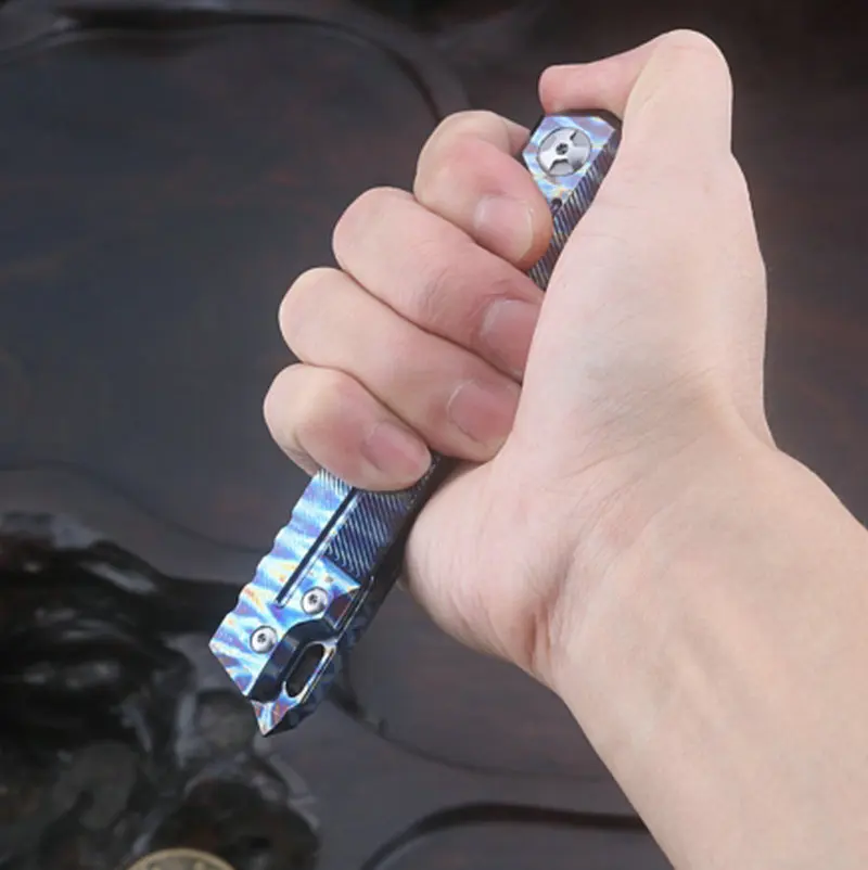 Карманный складной нож с ручкой из титанового сплава Дамасская сталь для