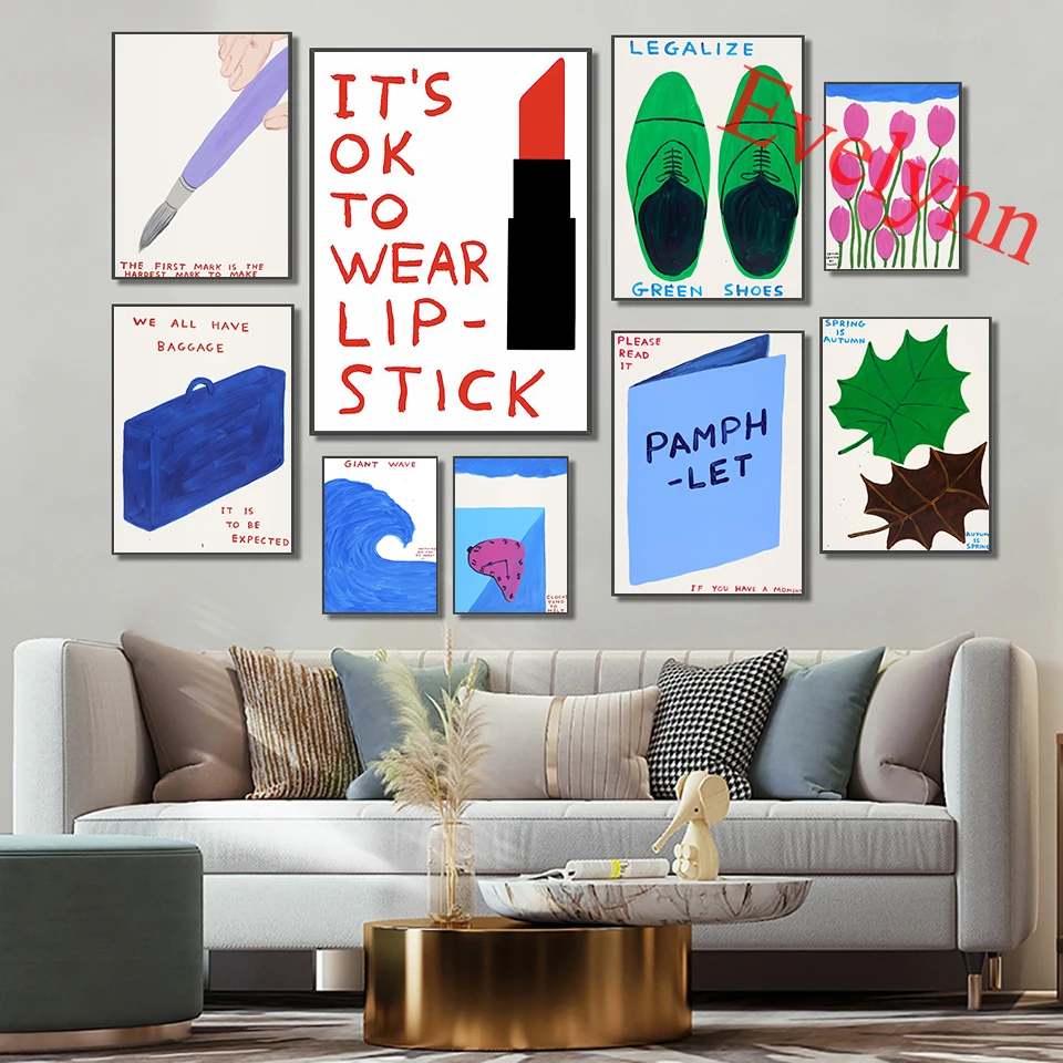 

David Shrigley Clock Plant Shoes Lipstick Book Wall Art Canvas Painting Nordic Poster And Prints Pictures For Living Room Decor