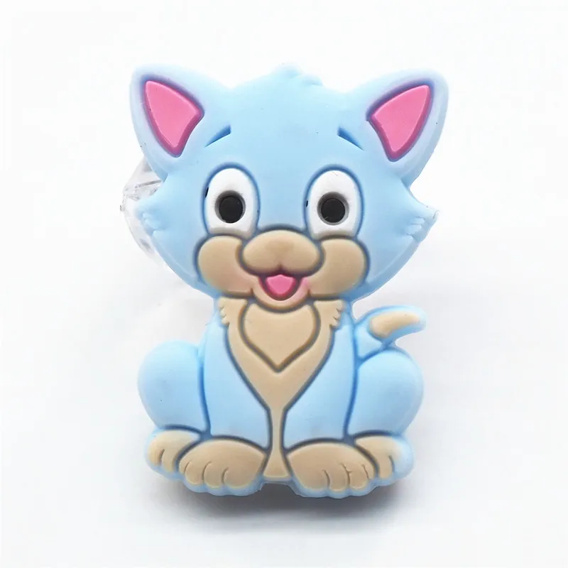 Blue Chenkai 10 шт. силиконовые грызунок с котом бусины DIY ребенок котенок Животное Мультфильм жевательный успокоитель манекен сенсорные ювелирные изделия игрушки аксессуары - Цвет: Blue