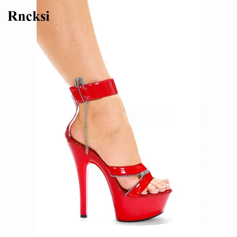 

Rncksi Red Women Sexy Ankle Straps Wedding Party Dress Sandals 15cm High Heels Platform Night Club Pole Dance Girl's Sandals