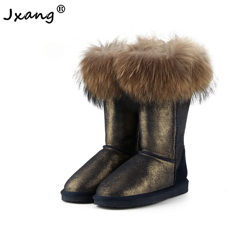 JXANG Модные женские зимние сапоги из натурального Лисьего меха теплые длинные