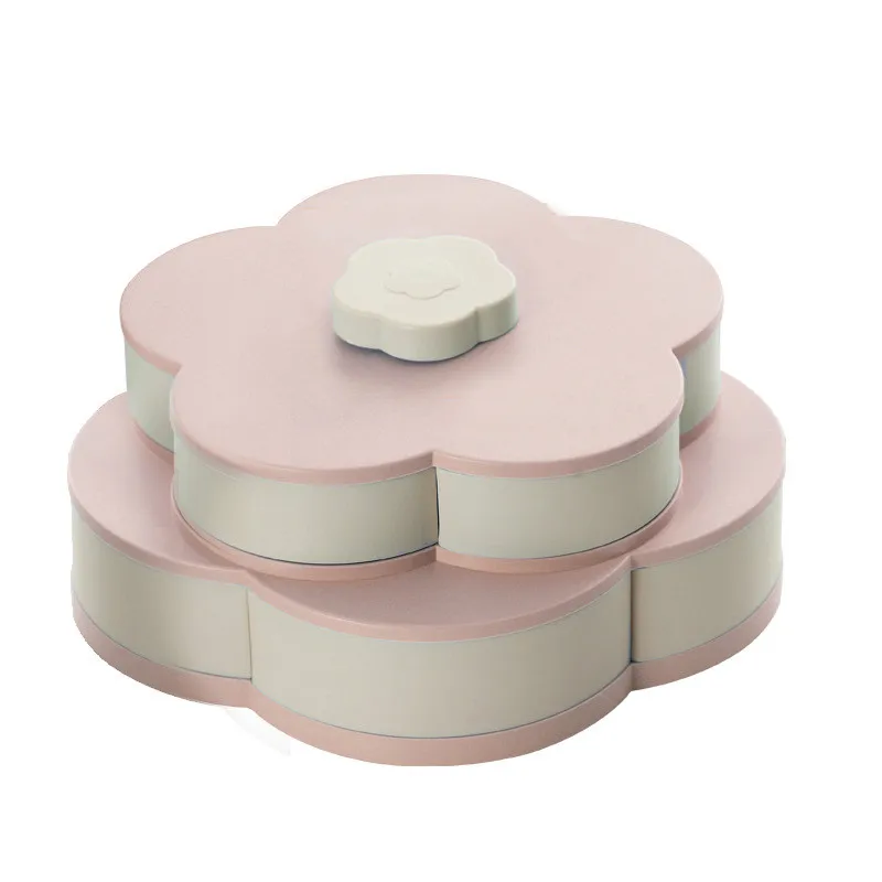 Double pink Двойной Слои в форме лепестка Вращающийся Конфеты коробочка, мыльница поднос для закусок пять сетки Сухофрукты чехол Пластик контейнер - Цвет: Double pink
