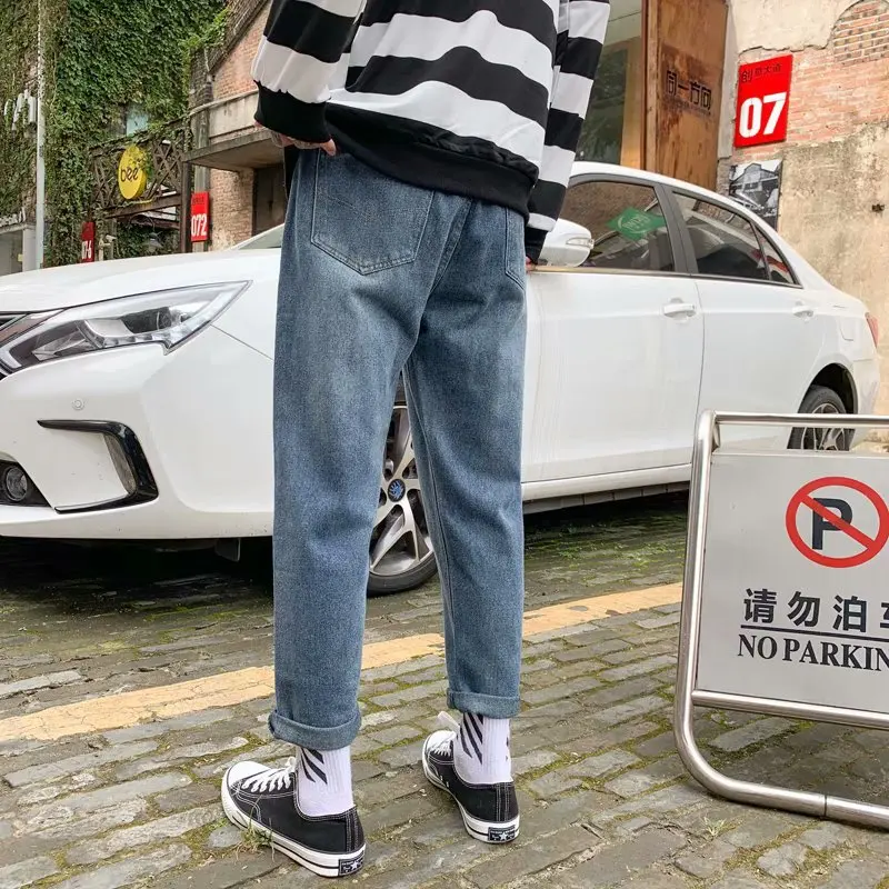 

Cargo Jeans Loose Straight Fashion Casual 2019 Spring and Summer Denim Pants Men's Streetwear Ankle Length Trousers Plus Size