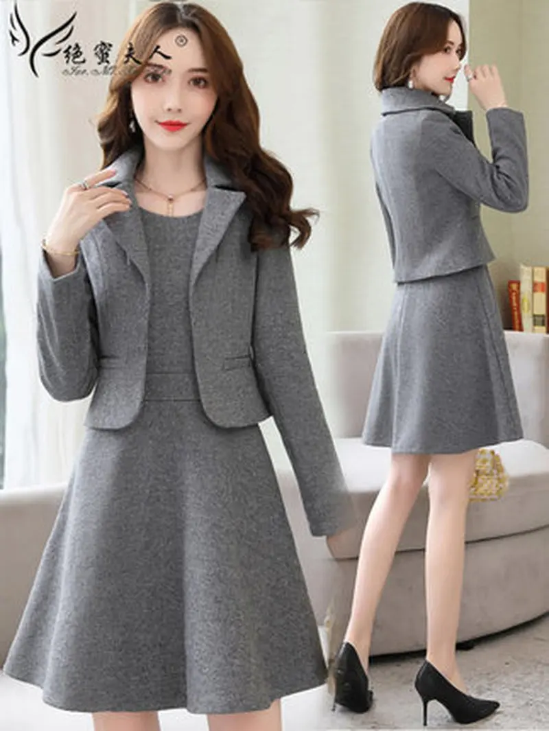 Женское модное шерстяное платье из двух предметов Осень зима 2019| |