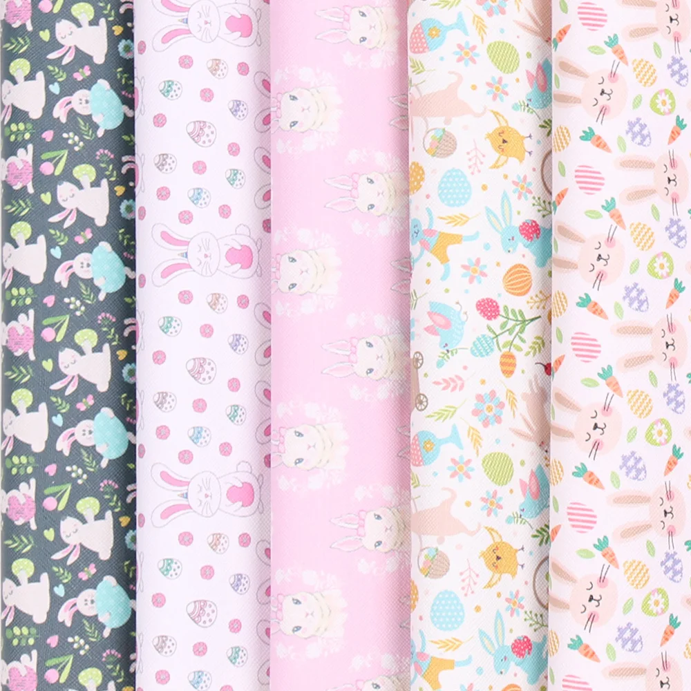 IBOWS 22*30cm 1pc Easter Faux Synthetic Leather Sheet Rabbit Egg Printed Fabric DIY Hair Bows Supplies Handmade Crafts Materials